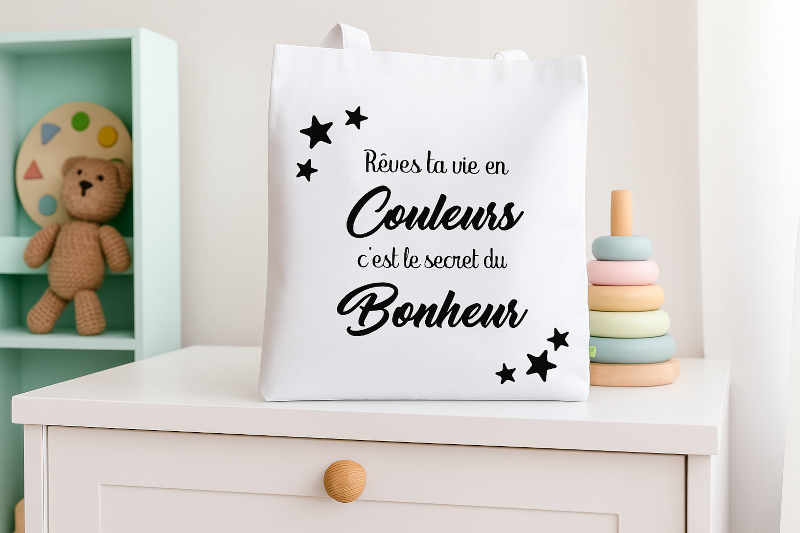 Tote bag personnalisé rêves ta vie en couleur cest le secret du bonheur