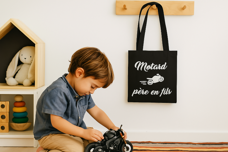 Tote bag personnalisé motard de père en fils