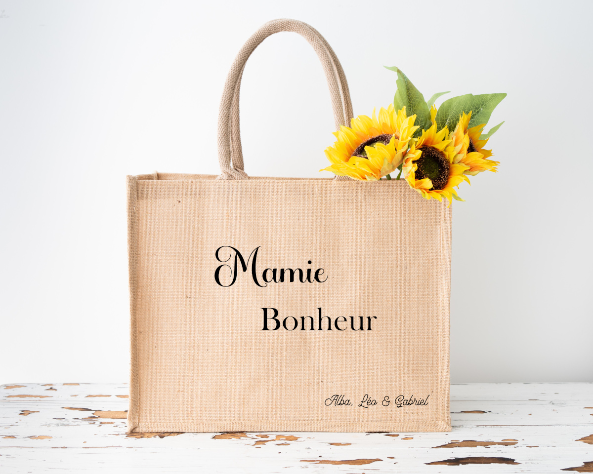 Sac en jute personnalisé mamie bonheur