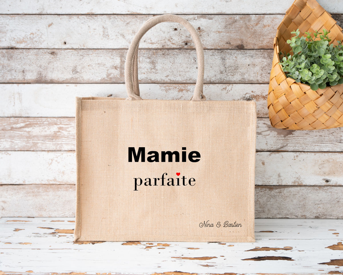 Sac cabas en jute personnalisé Mamie parfaite