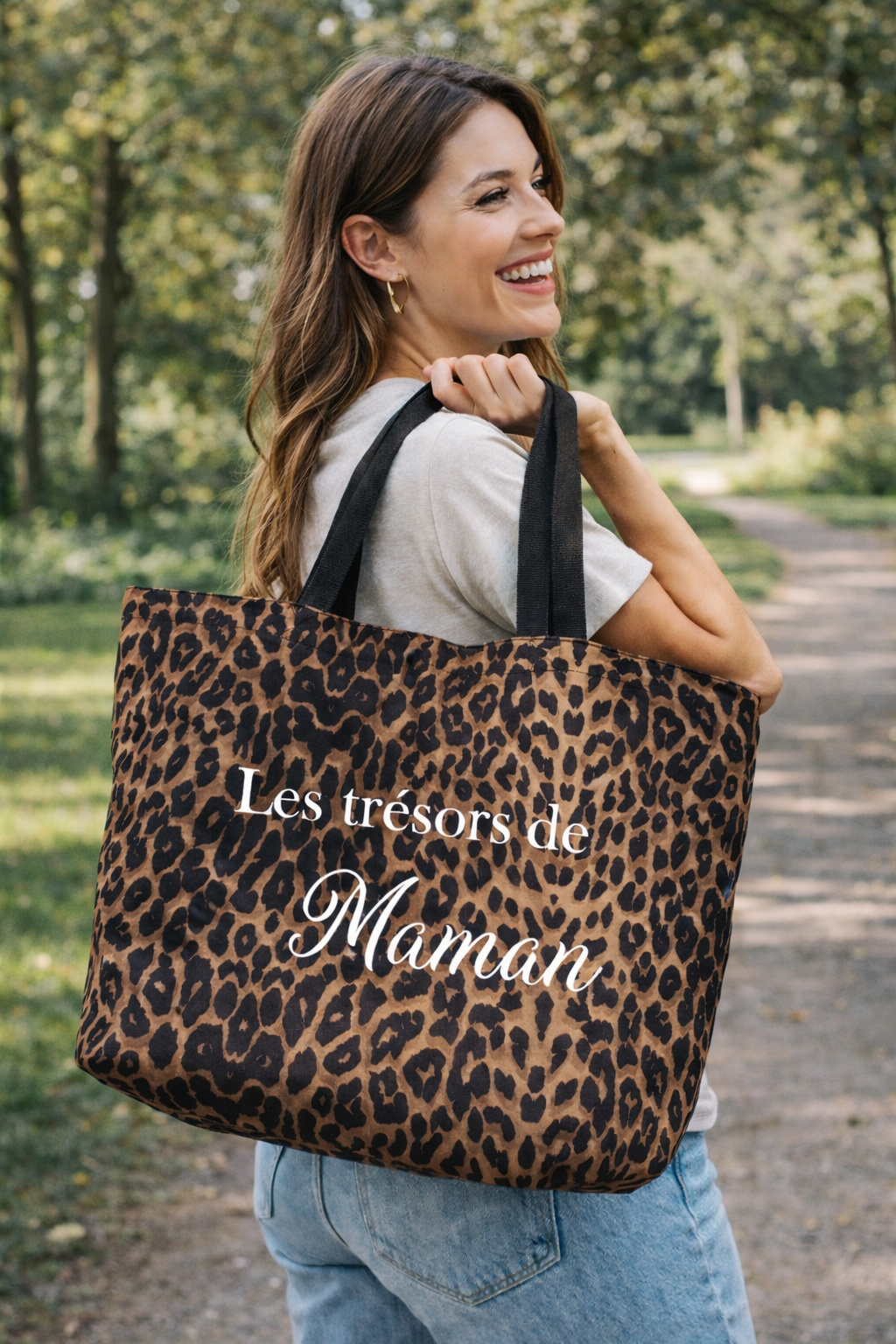 Sac cabas léopard personnalisé les trésors de maman