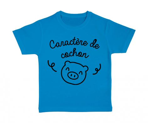 tshirt-enfant-bleu-caractère-de-cochon