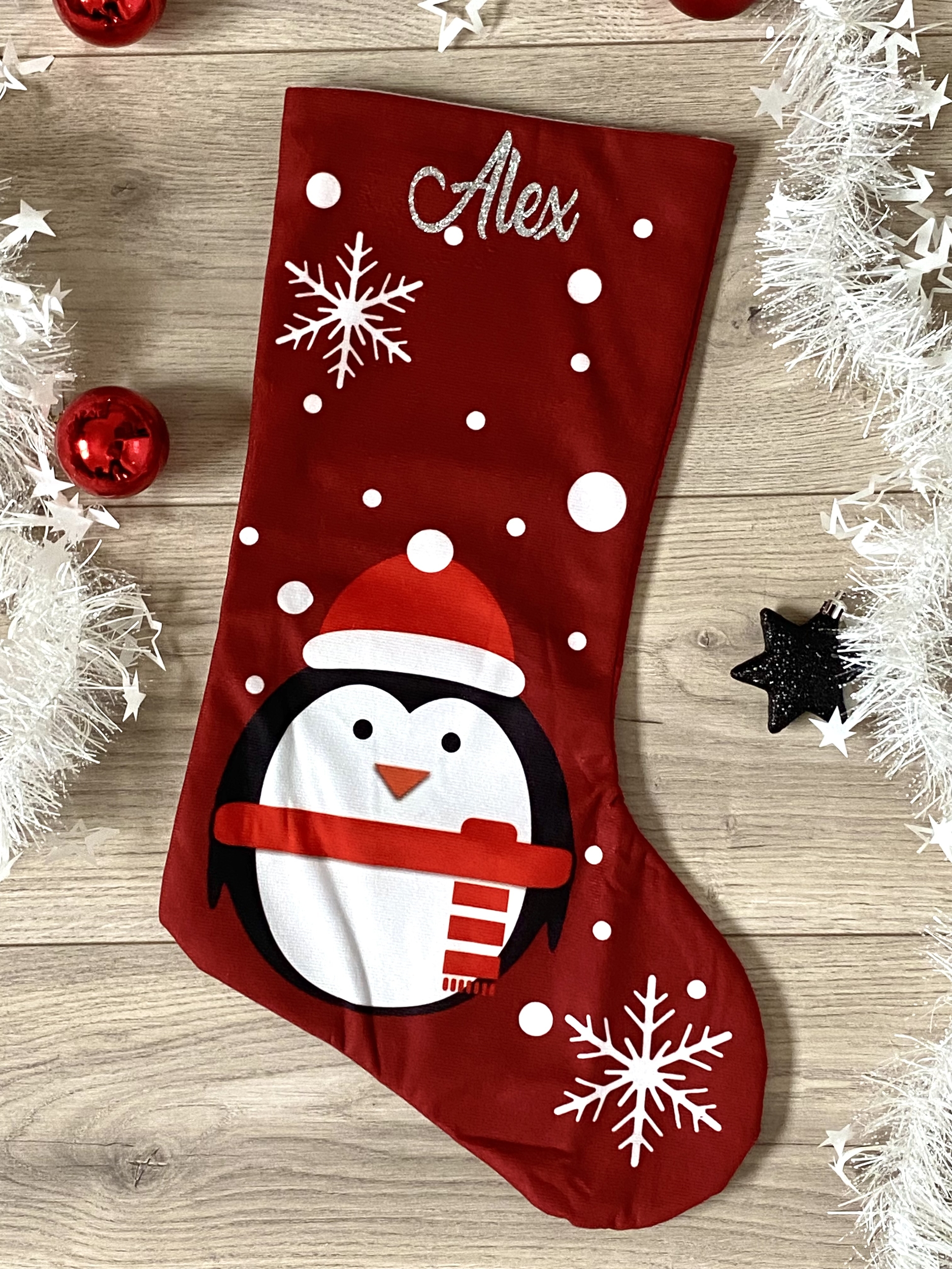 botte de noel pingouin personnalisee