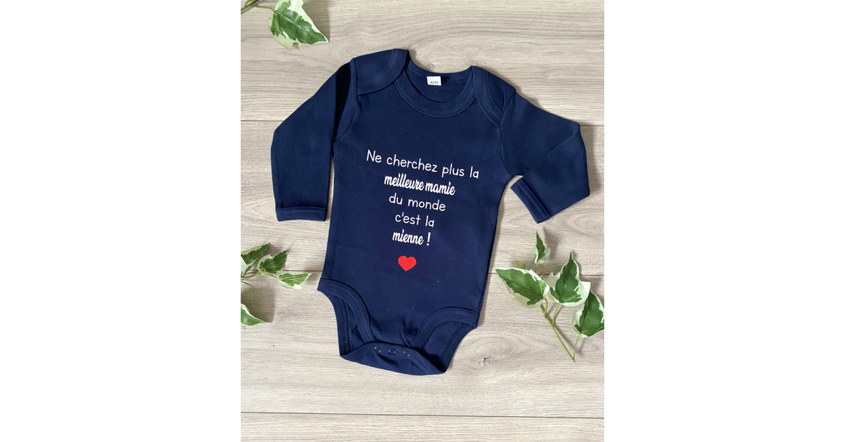 Body Bébé "Mamie Chérie" - Cadeau Mignon Pour Grand-mère, Taille 0-6 Mois, Message Tendre, Pressions à L'entrejambe - 7