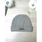Bonnet naissance prénom personnalisable gris