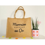 Sac shopping en jute personnalisé marraine en Or