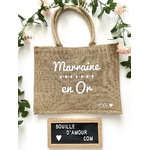 Sac shopping jute personnalisé marraine en or