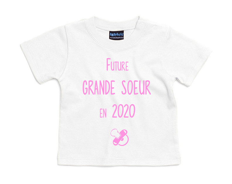 T-shirt "Grande Soeur" Annonce Naissance - 100% Coton, Coupes Classique