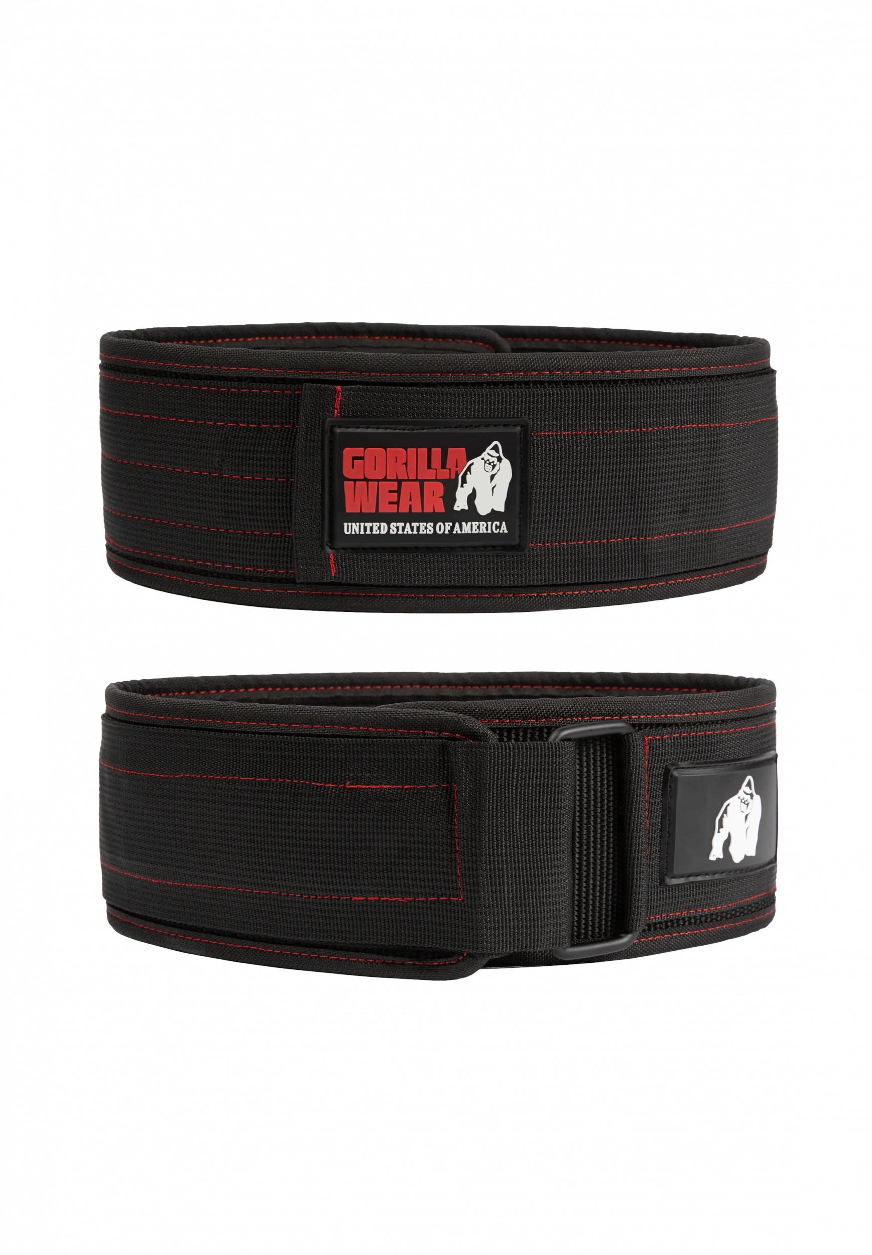 Gorilla Wear Gorilla Wear 4 Inch Nylon Lifting Belt - Black/Red Stitched, vue officielle principale