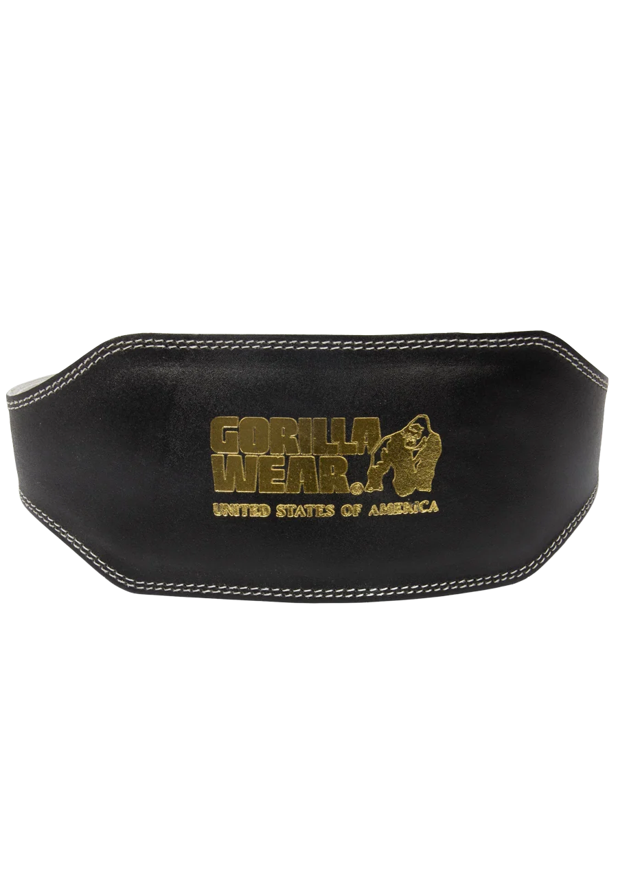 Gorilla Wear Gorilla Wear 6 Inch Padded Leather Lifting Belt - Black/Gold, vue officielle secondaire