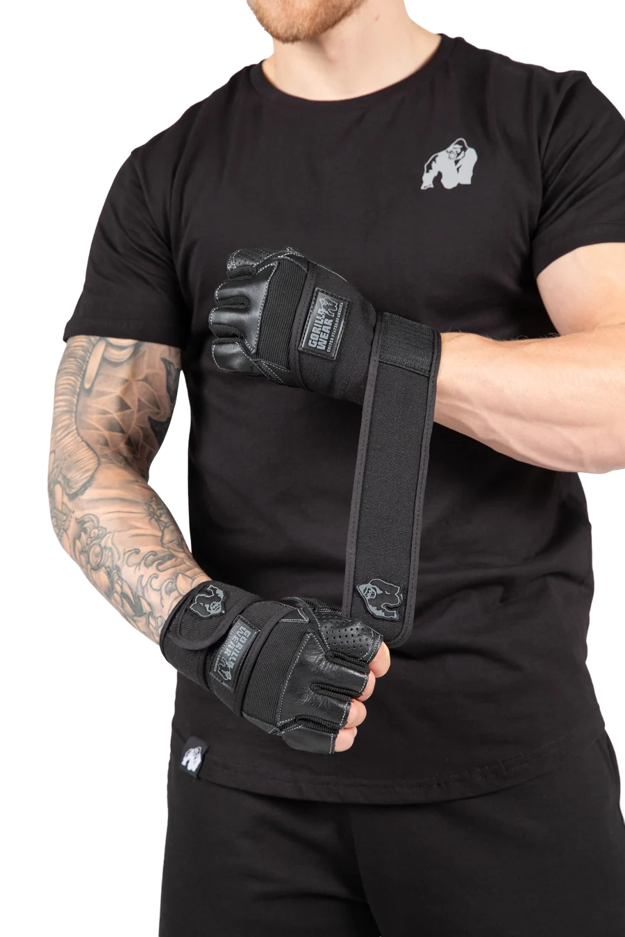 Dallas Wrist Wraps Gloves - Black, photographie Gorilla Wear 3