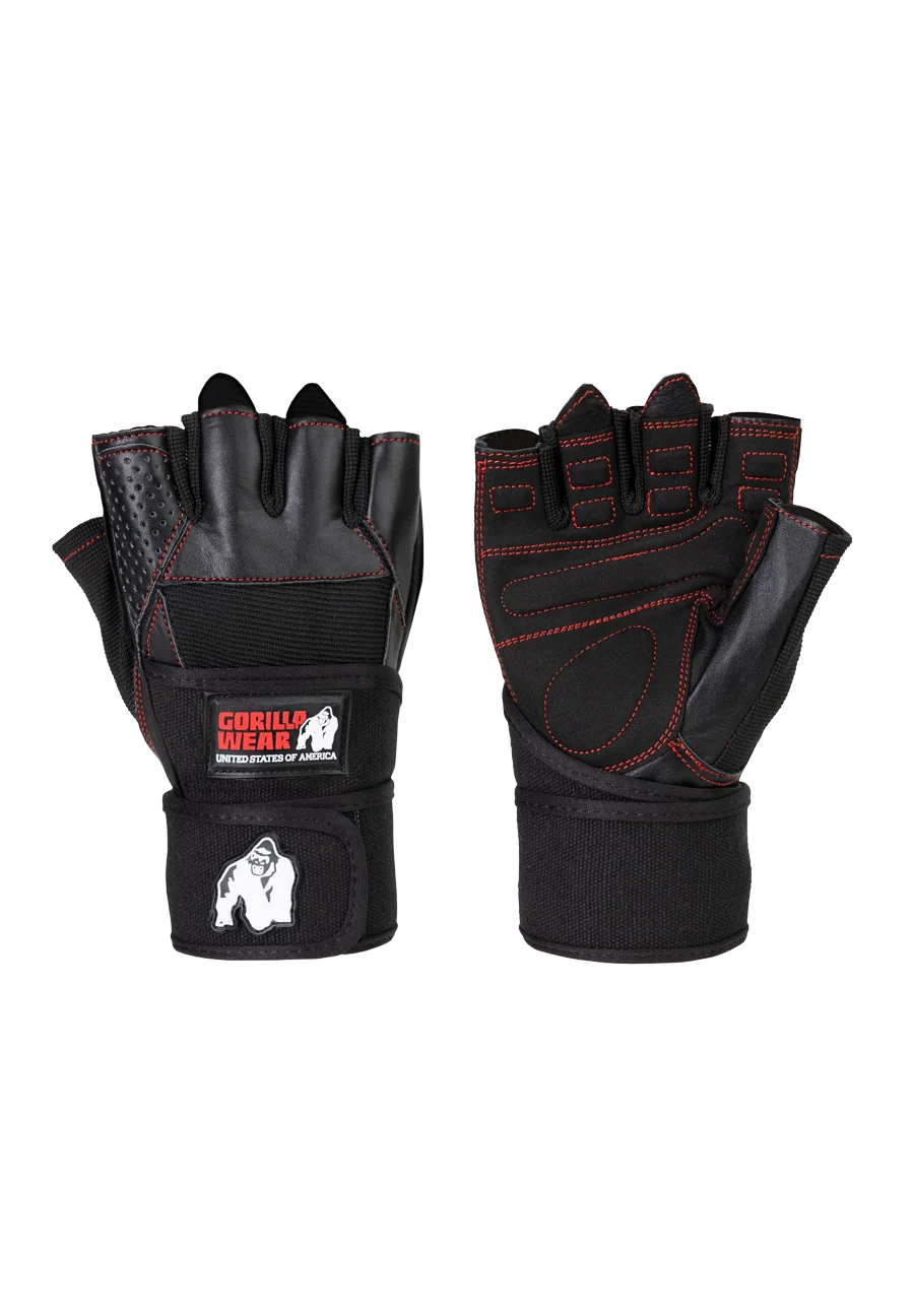 Dallas Wrist Wraps Gloves - Black/Red Stitched, photographie Gorilla Wear 1