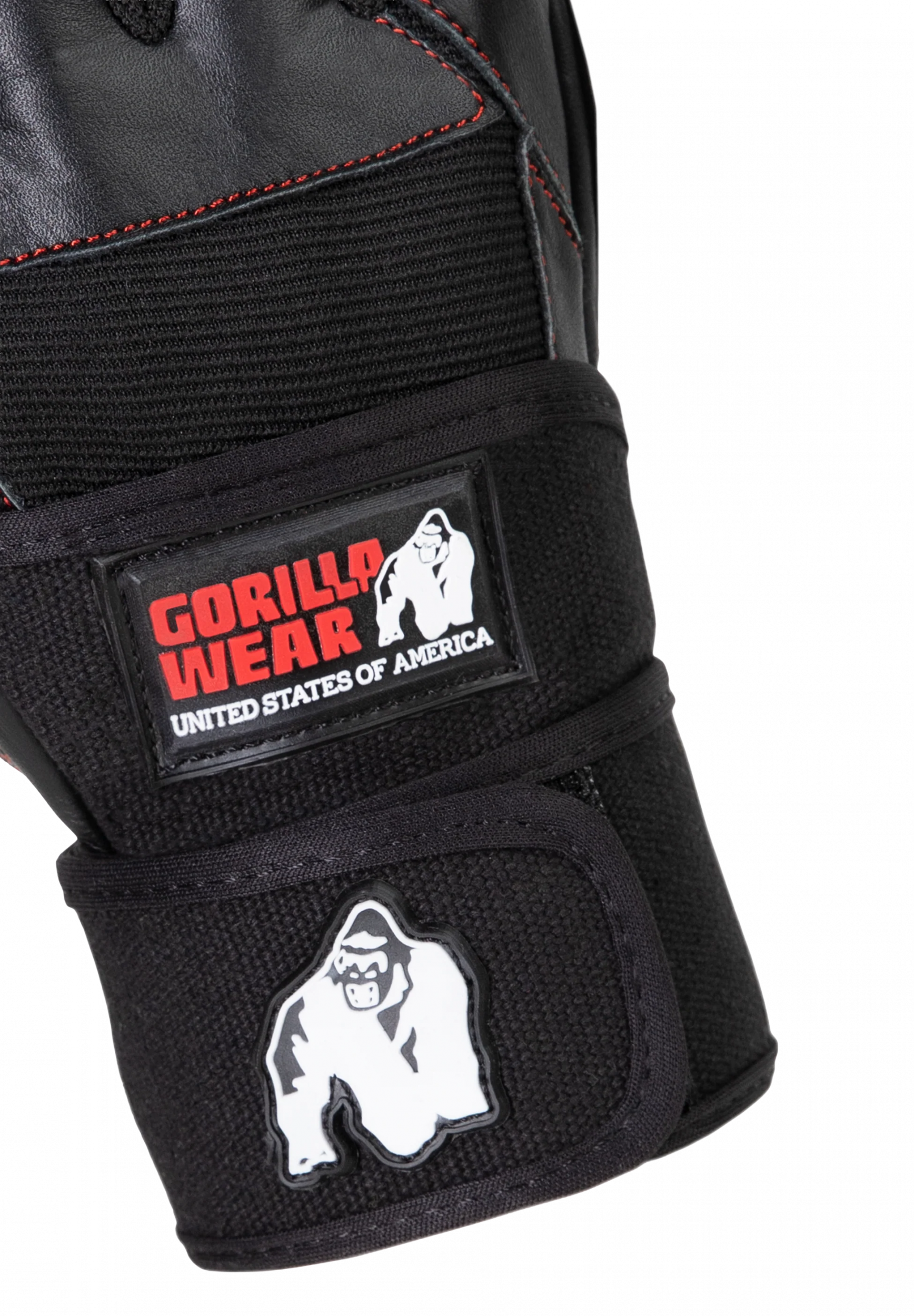 Dallas Wrist Wraps Gloves - Black/Red Stitched, photographie Gorilla Wear 2