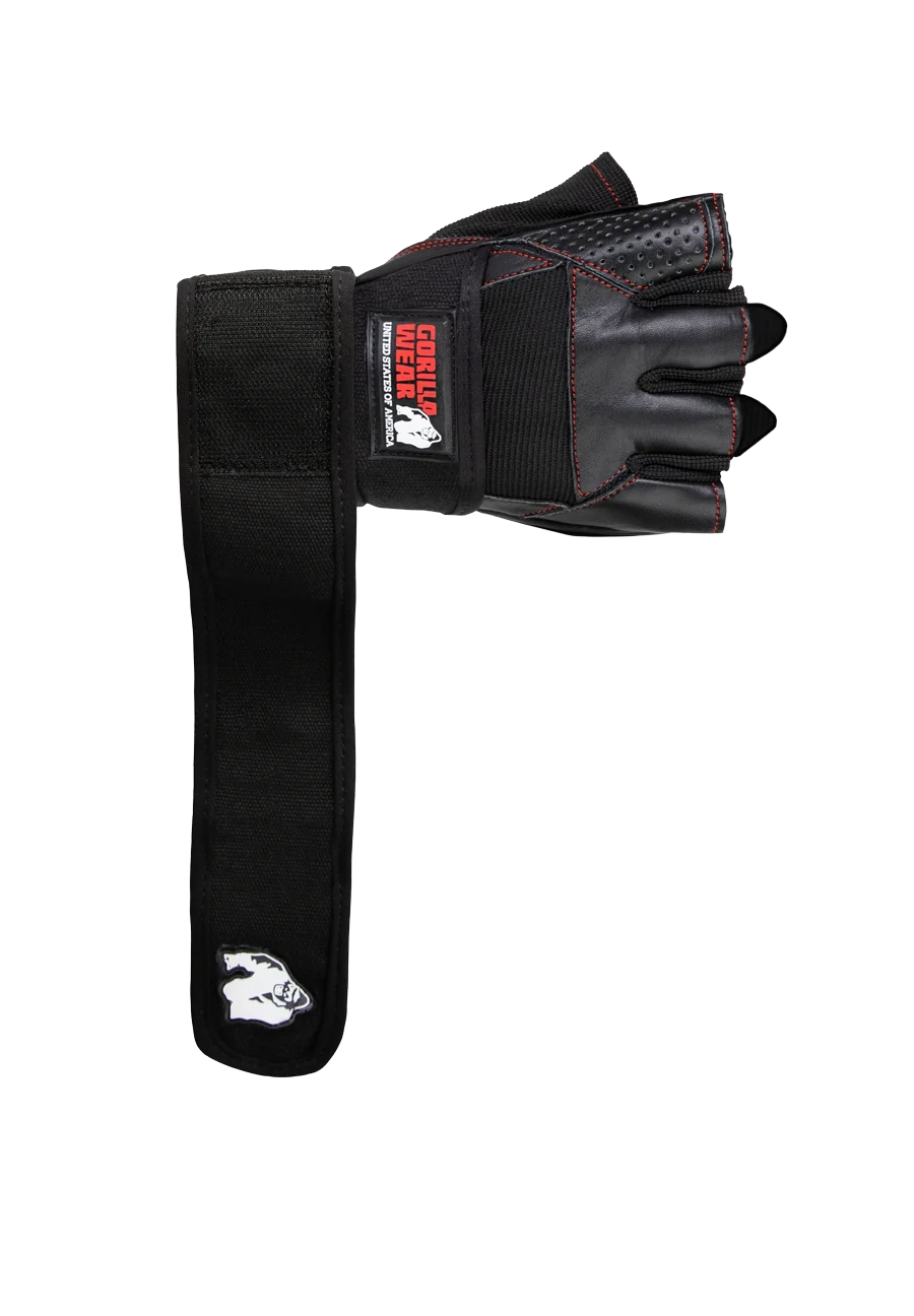 Dallas Wrist Wraps Gloves - Black/Red Stitched, photographie Gorilla Wear 3