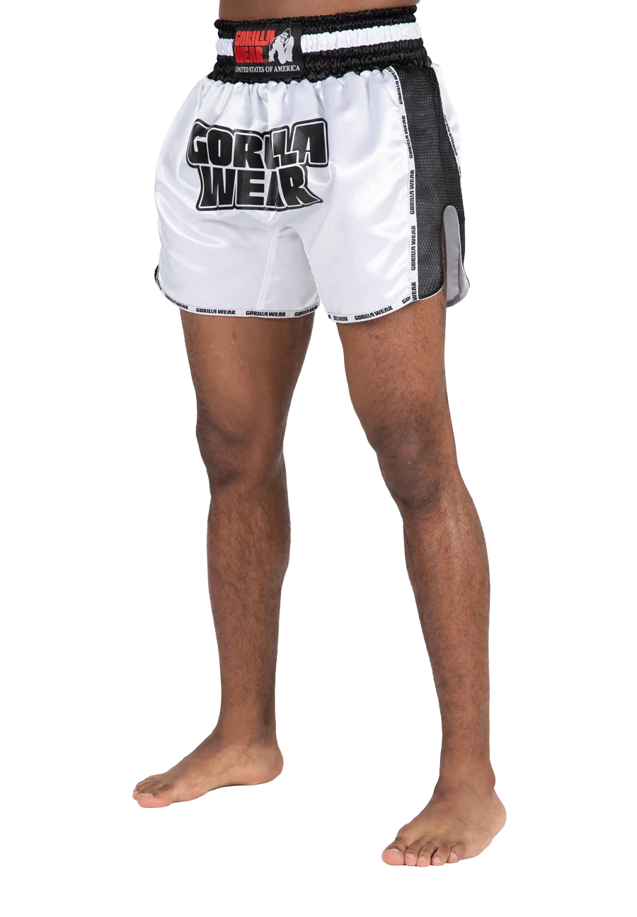 Piru Muay Thai Shorts - White/Black – photo originale Gorilla Wear 1
