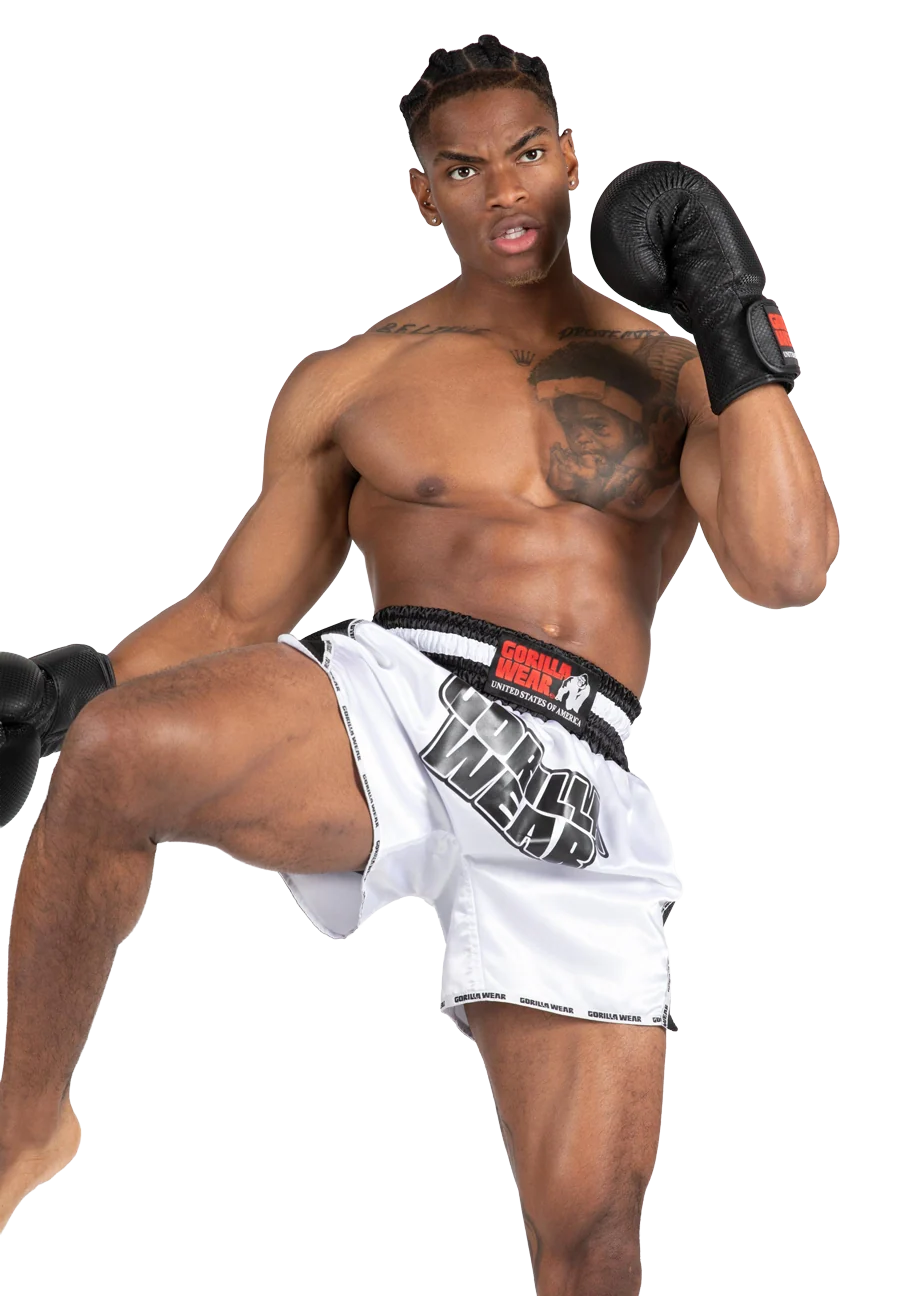 Piru Muay Thai Shorts - White/Black – photo originale Gorilla Wear 3