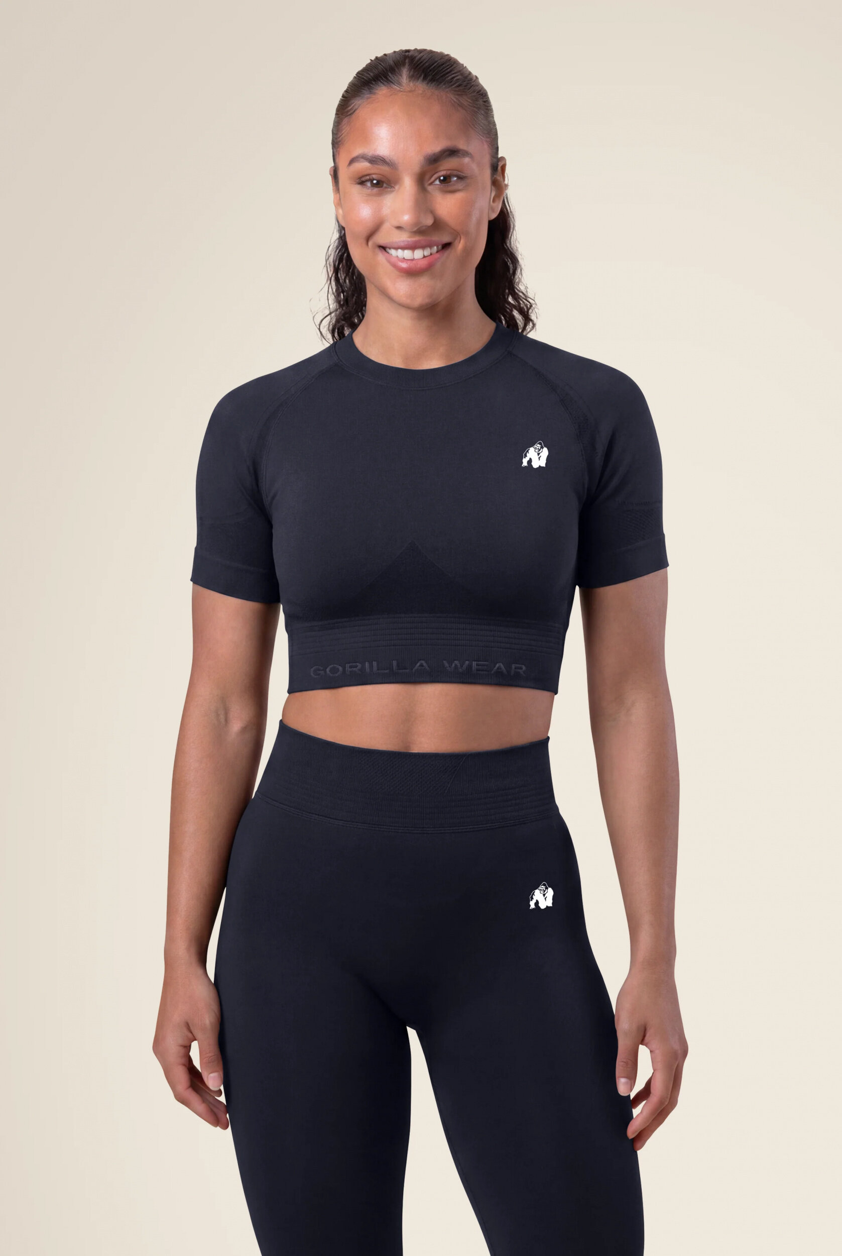 Whitney Seamless Top court Gorilla Wear - Noir, vue 1