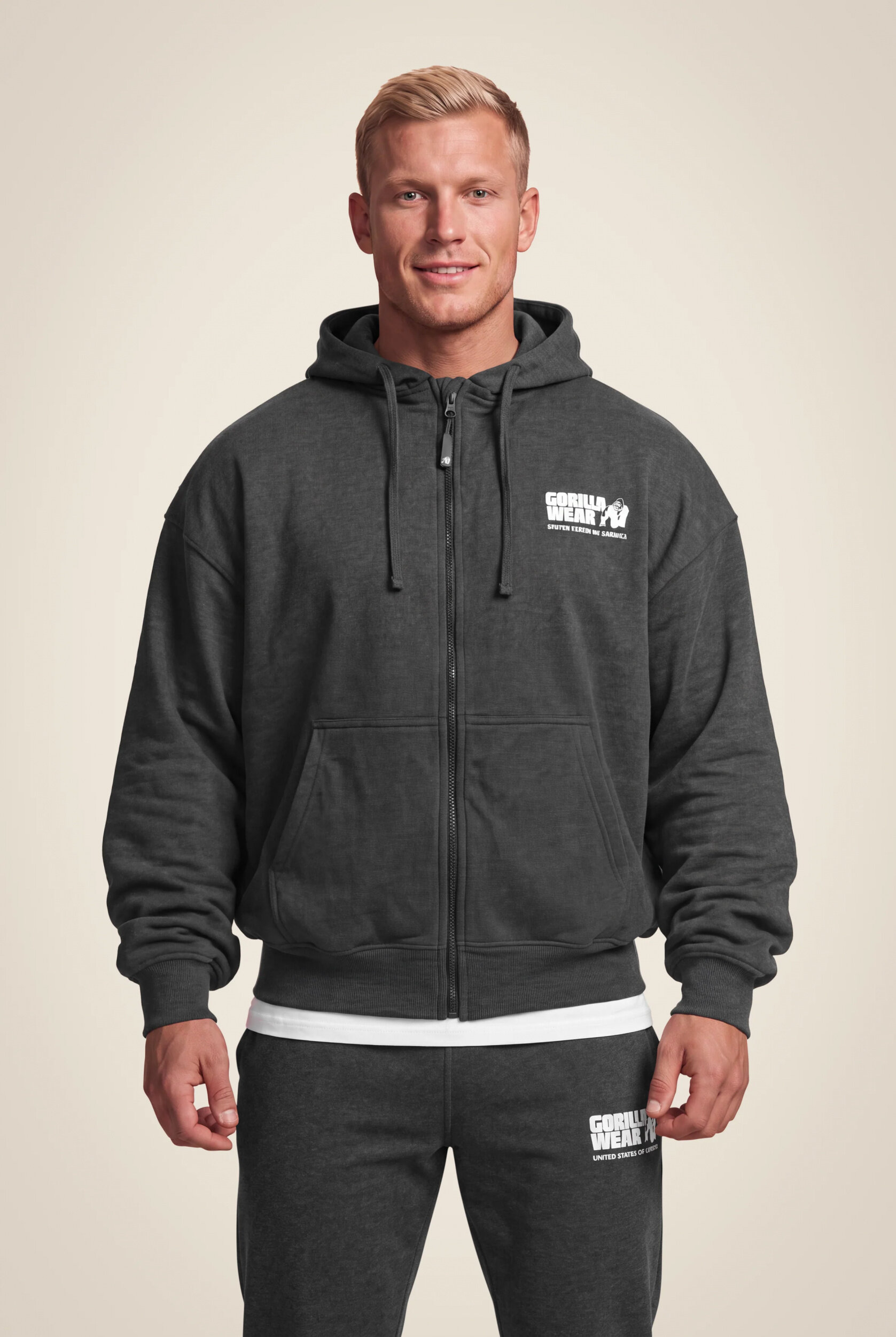 Classic Oversized Zipped sweat à capuche Gorilla Wear - Gris foncé chiné, photo 1