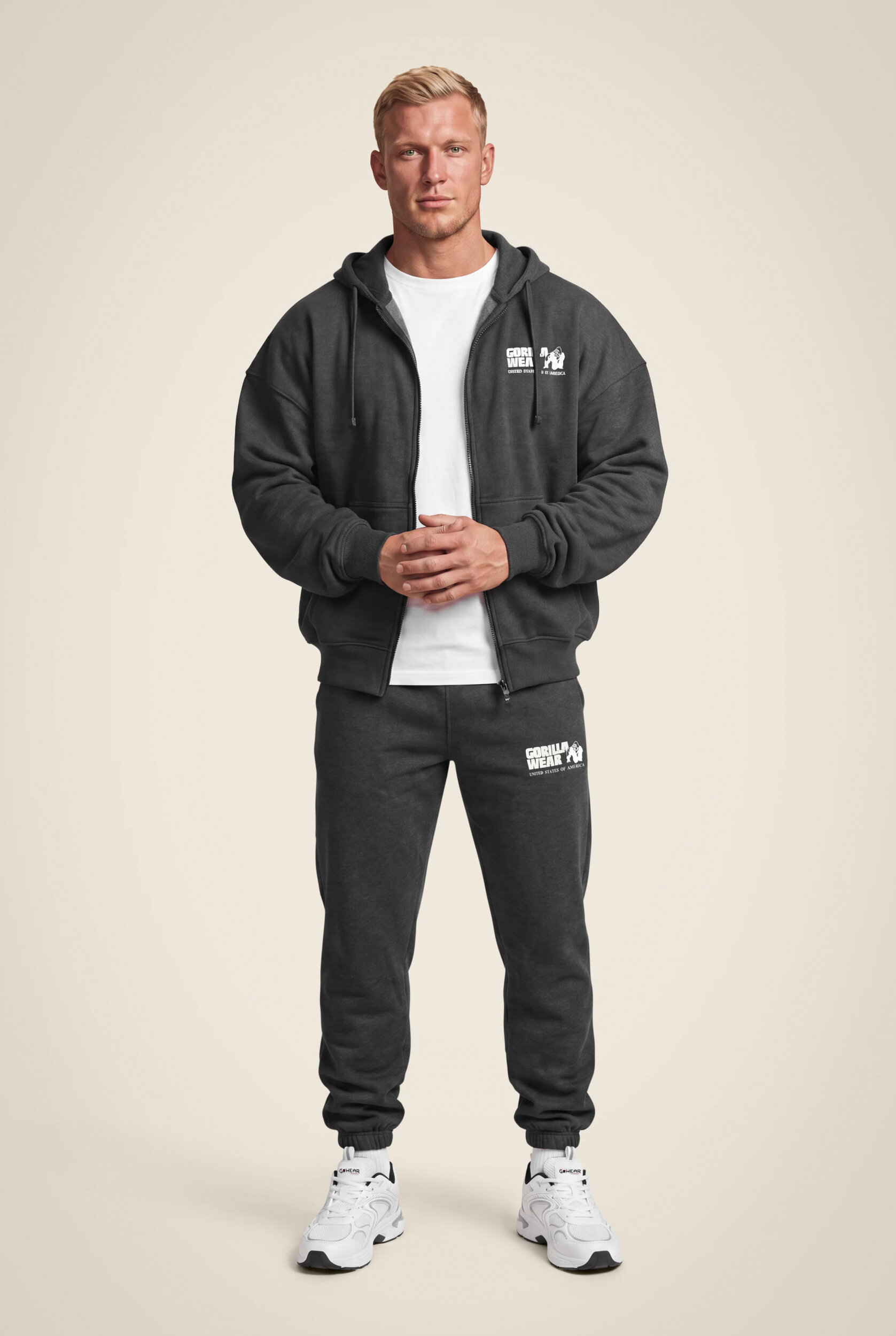 Classic Oversized Zipped sweat à capuche Gorilla Wear - Gris foncé chiné, photo 3