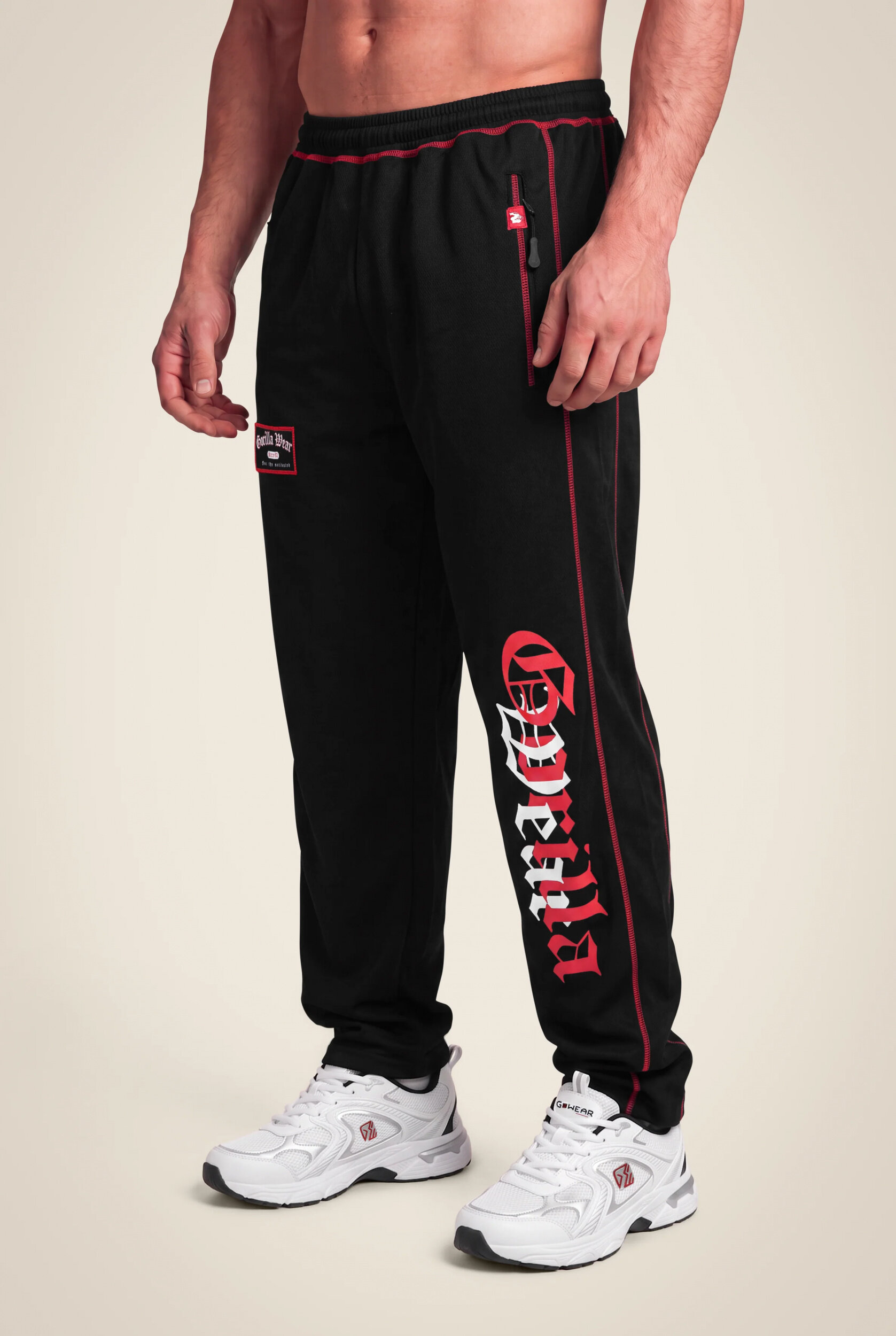 Pantalon mesh Marlow Gorilla Wear homme - Noir/Rouge, photographie 1