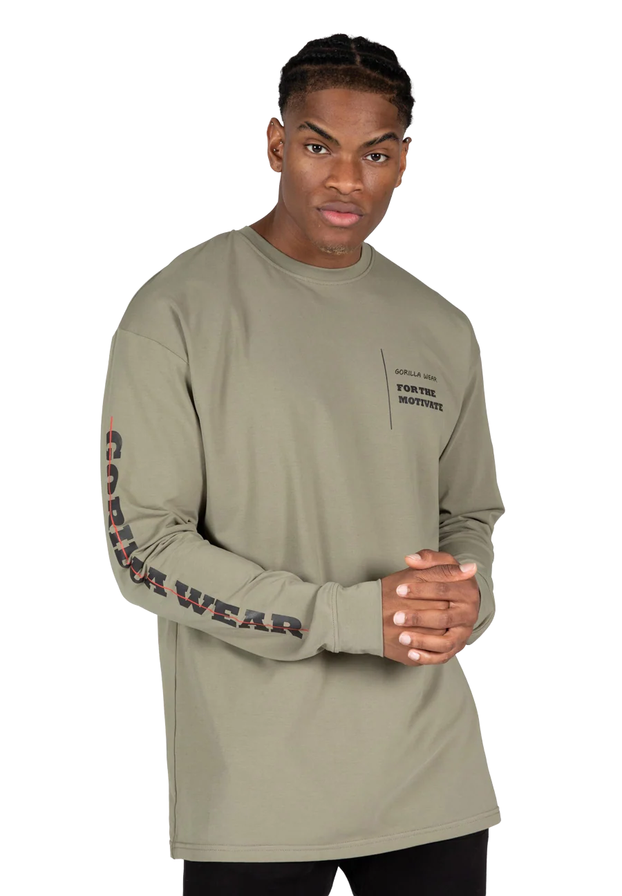 T-shirt manches longues oversize Boise Gorilla Wear homme - Vert kaki, photographie 1
