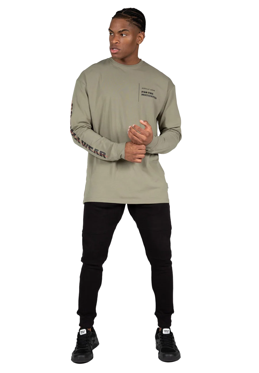 T-shirt manches longues oversize Boise Gorilla Wear homme - Vert kaki, photographie 3