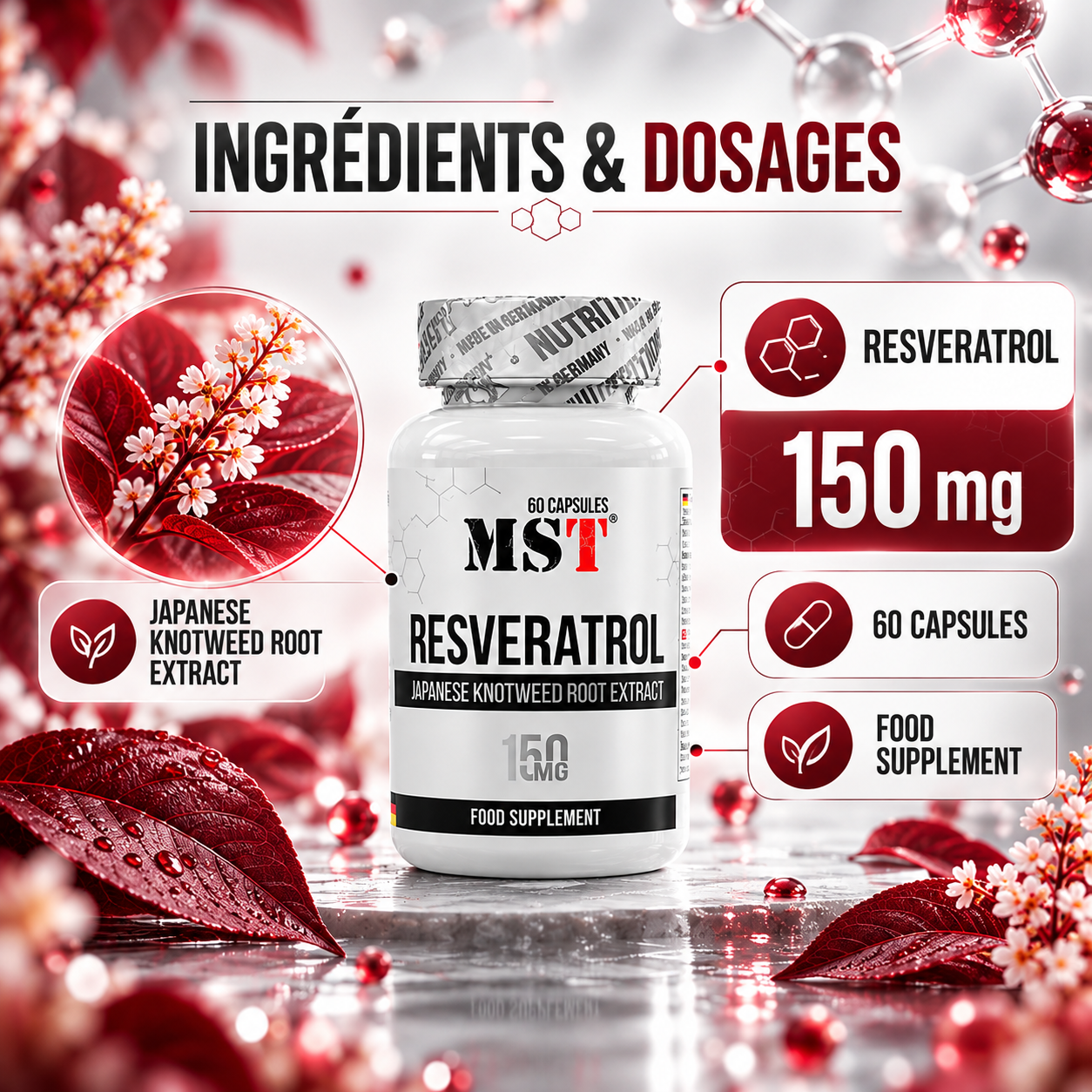 MST - Resvératrol 150 mg, 60 capsules ingredients
