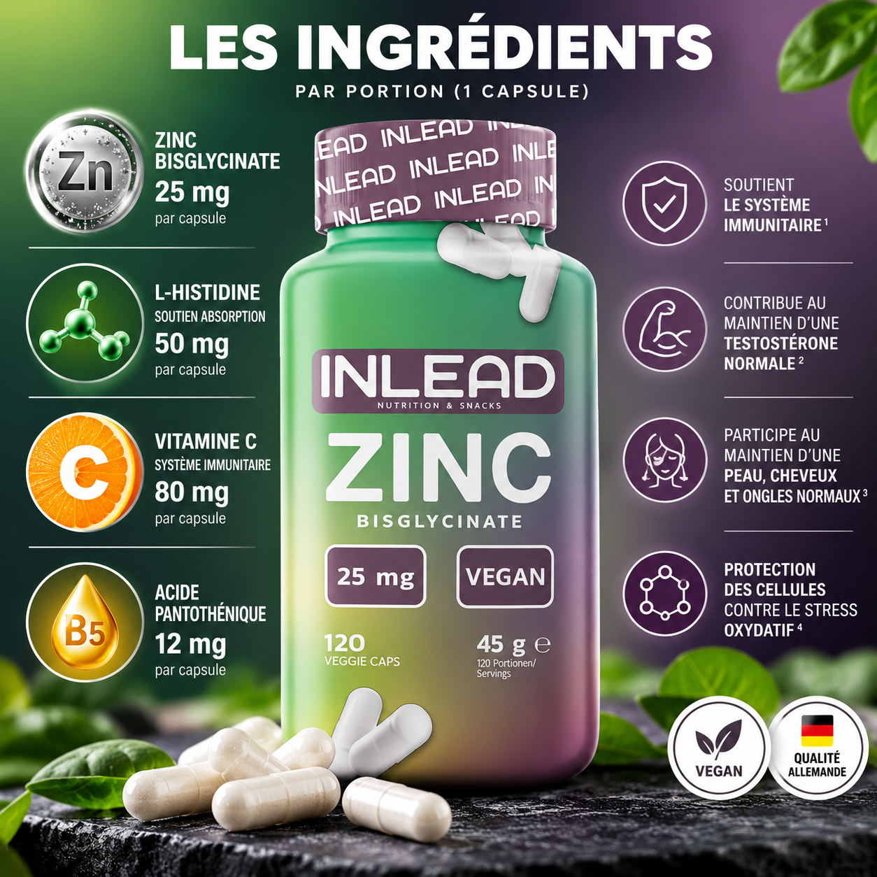 INLEAD Bisglycinate de zinc 120 capsules ingredients