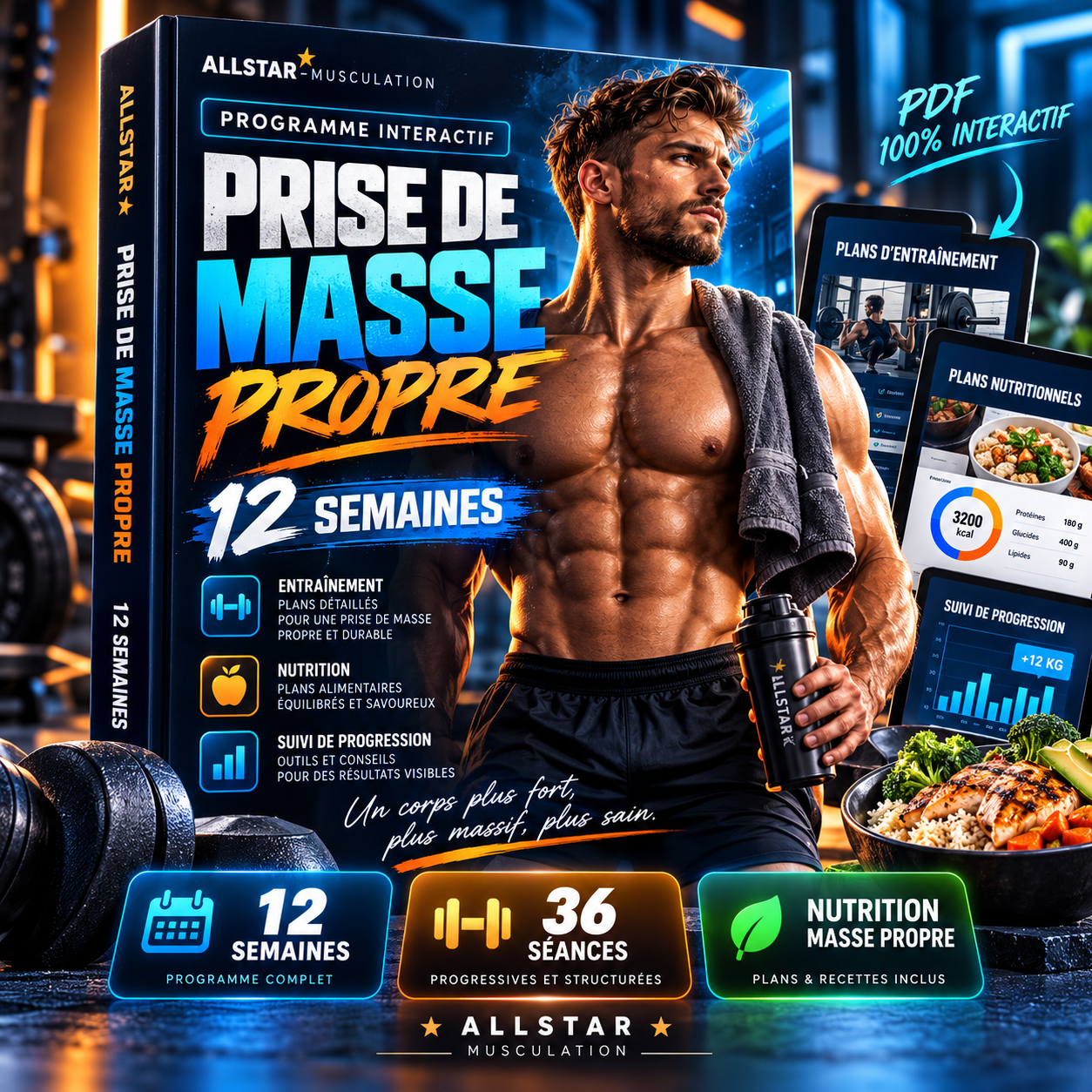 Couverture du programme interactif AllStar Prise de Masse Propre 12 semaines, athlète et guide nutrition