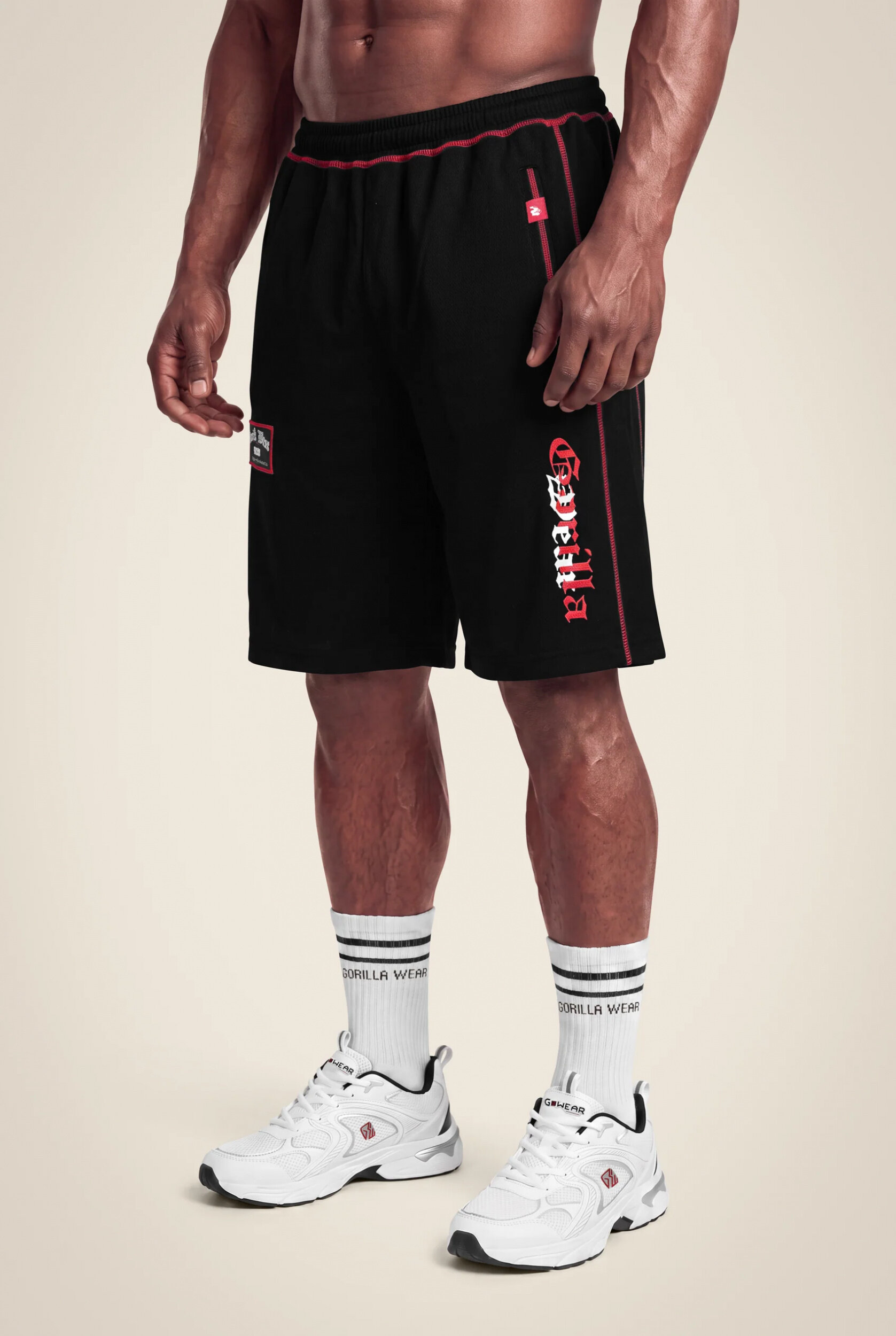 Short mesh Marlow Gorilla Wear homme - Noir/Rouge, vue 1