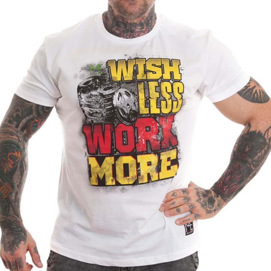 T-shirt M4E WISH LESS WORK MORE, blanc
