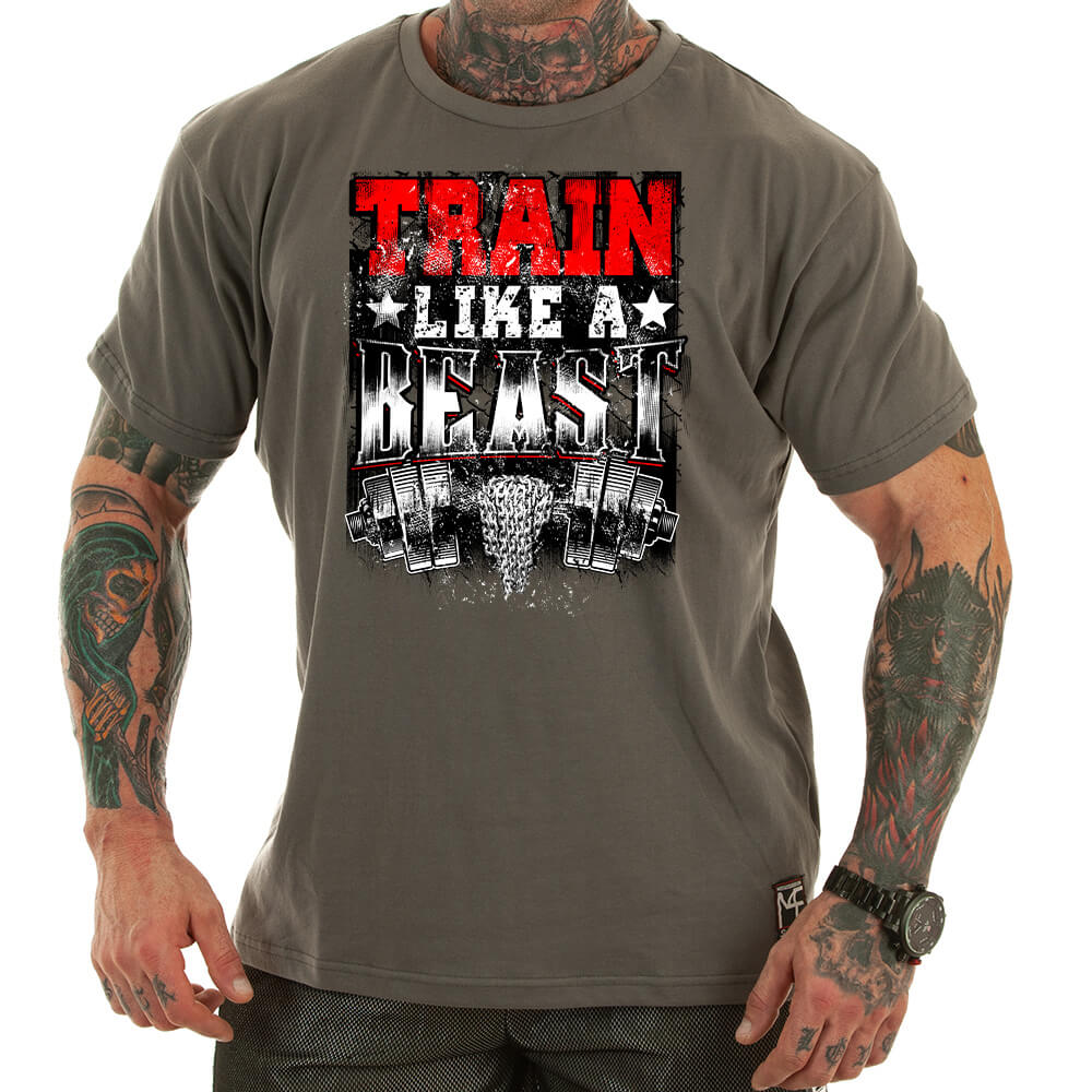 T-shirt M4E TRAIN LIKE A BEAST gris