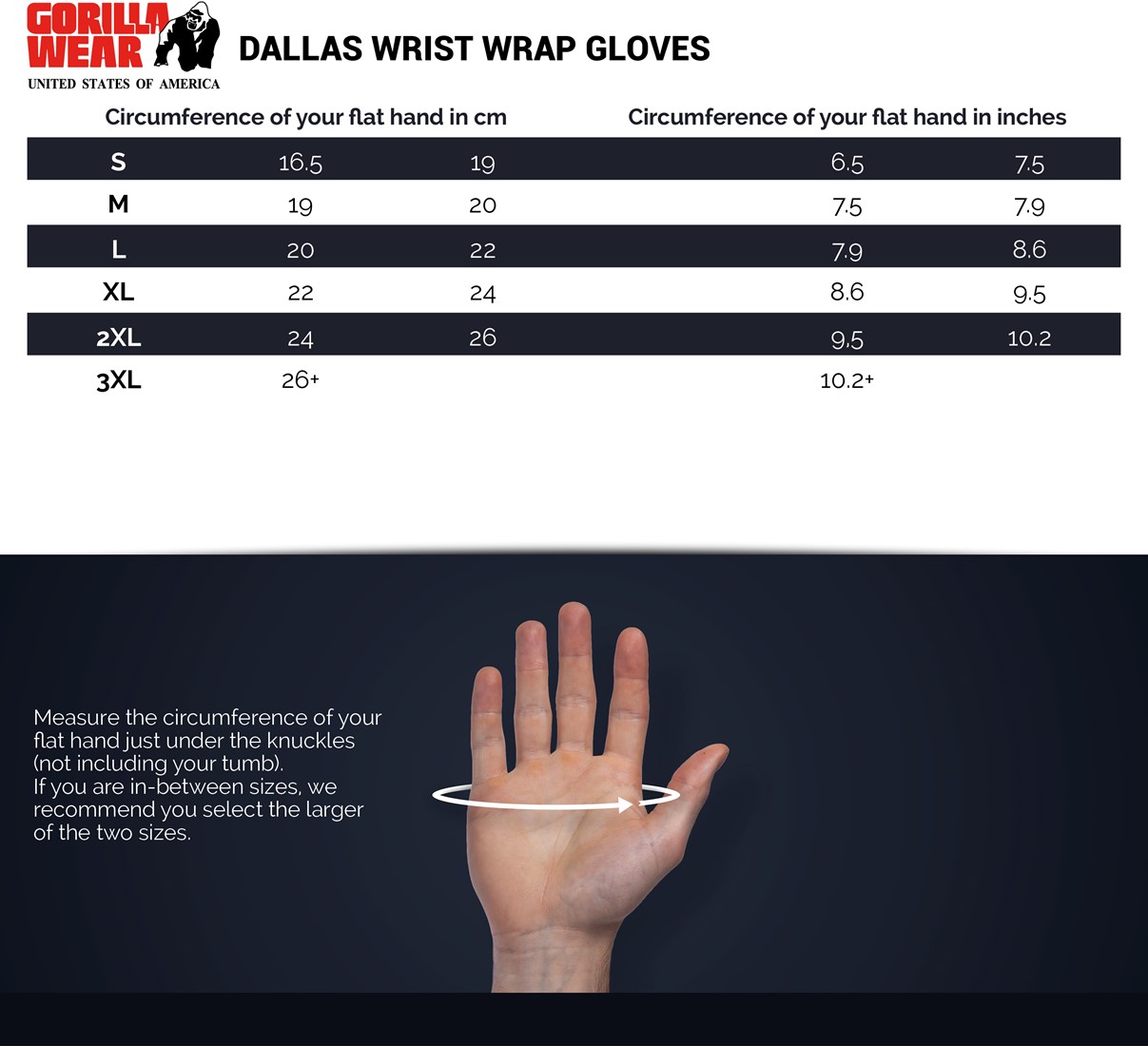 dallas-wrist-wraps-gloves-size-chart