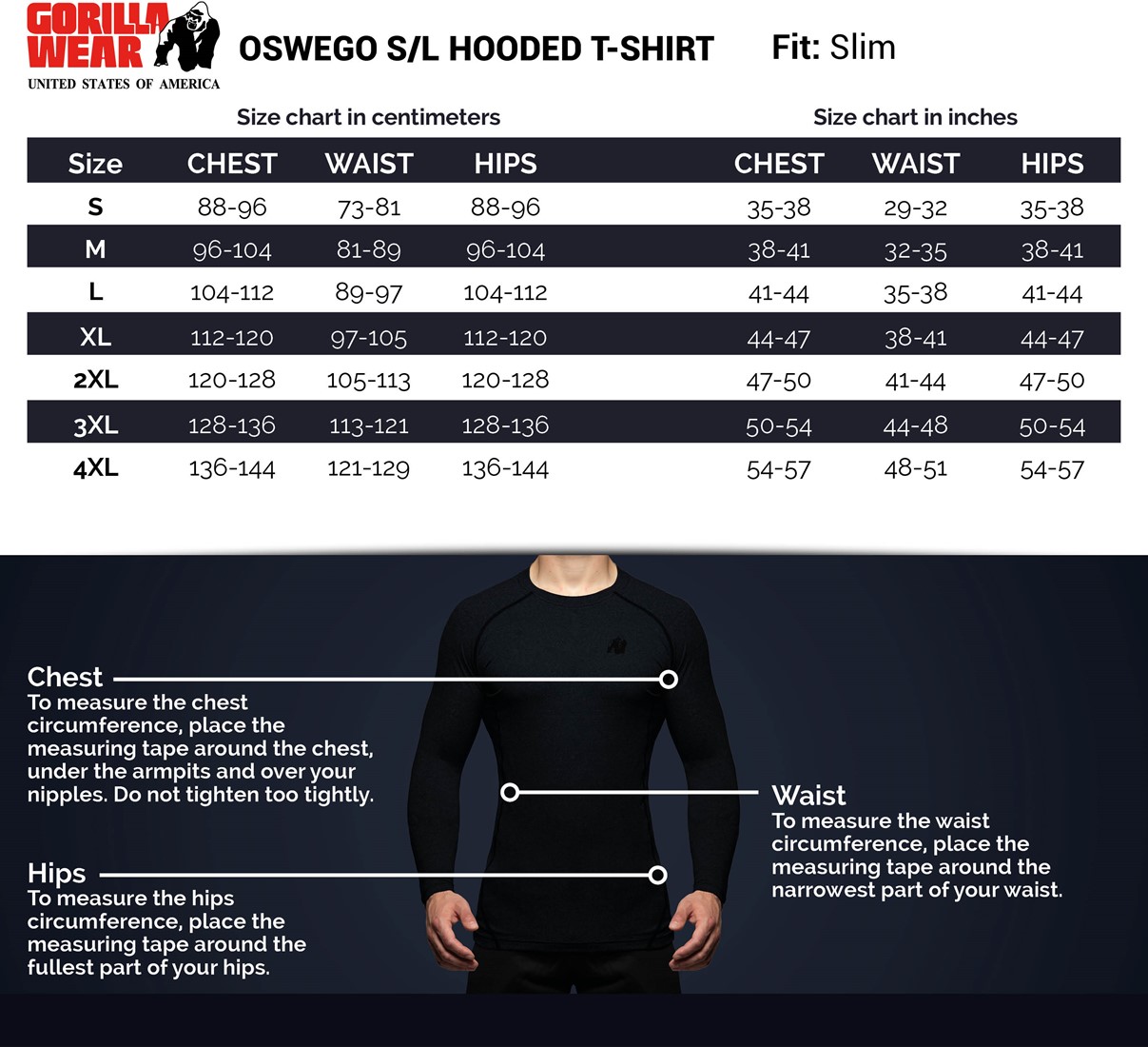 oswego-s-l-hooded-t-shirt-sizechart