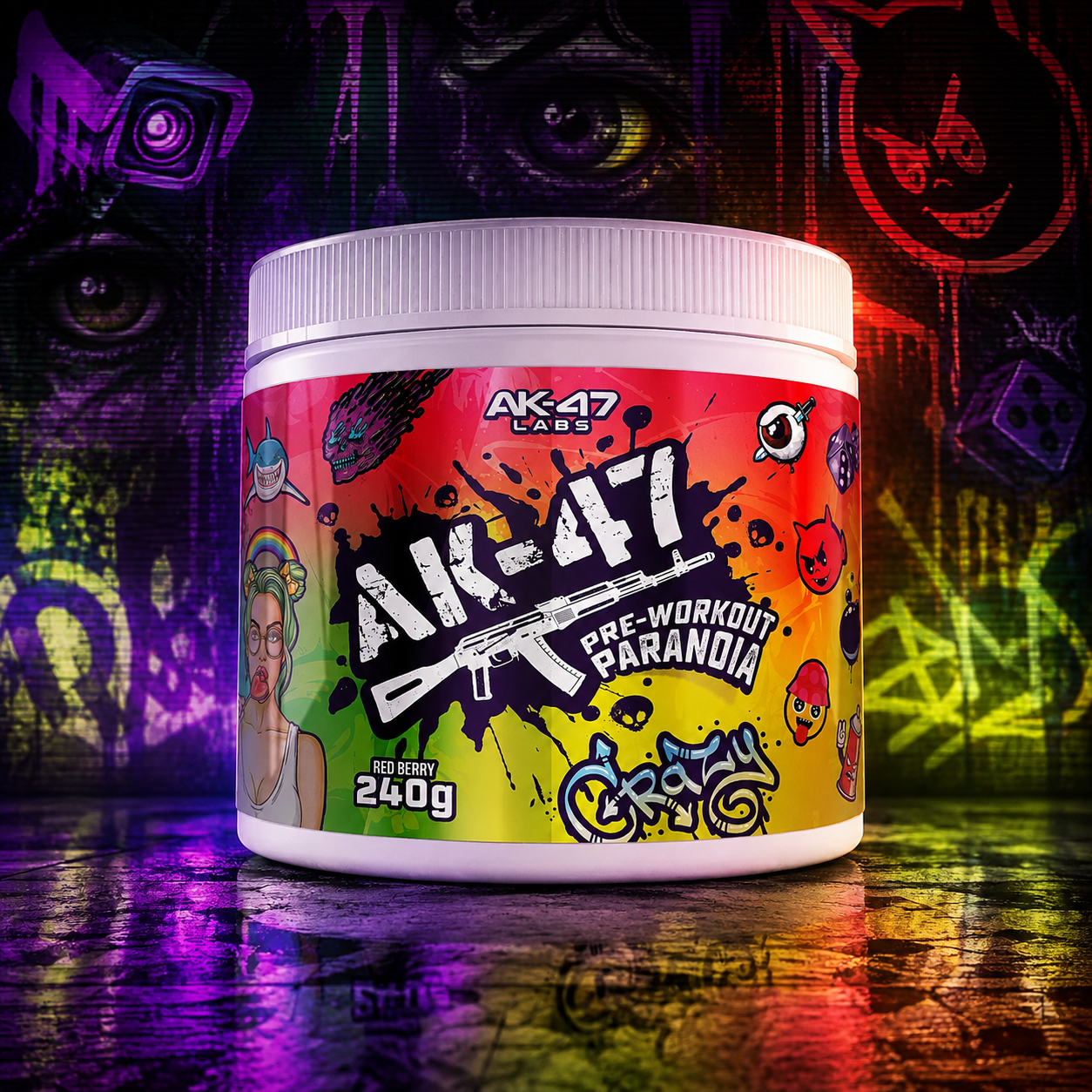AK-47 Labs Paranoia 240 g pré-workout caféiné saveur Red Berry