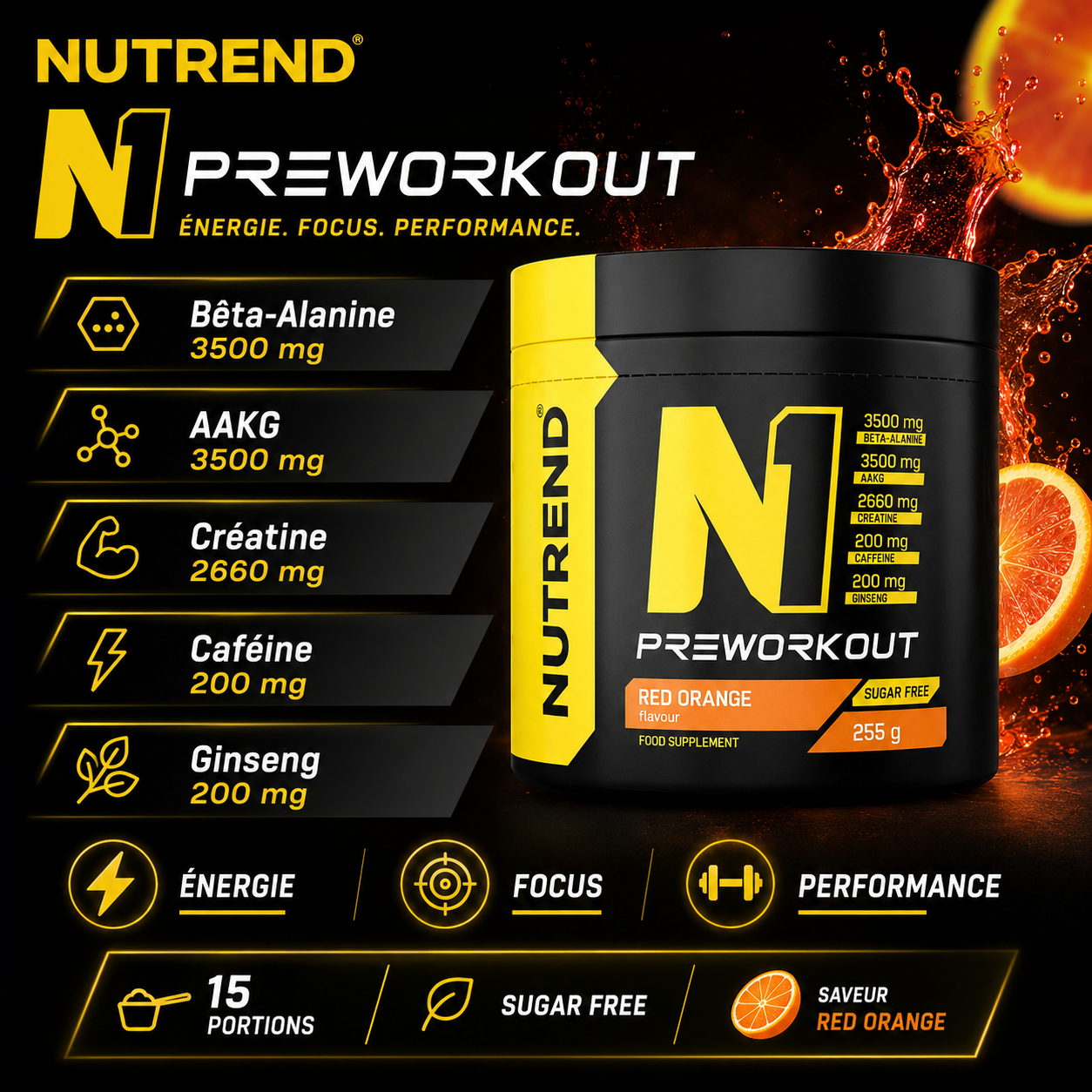 Nutrend N1 Preworkout 255 g ingrédients principaux