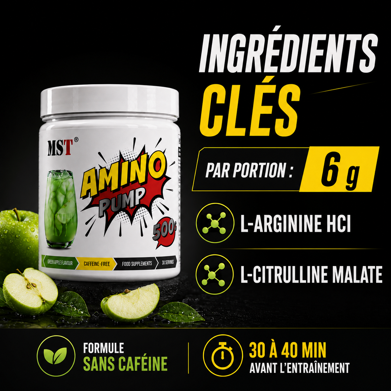 MST Amino Pump pomme verte ingrédients et dosages