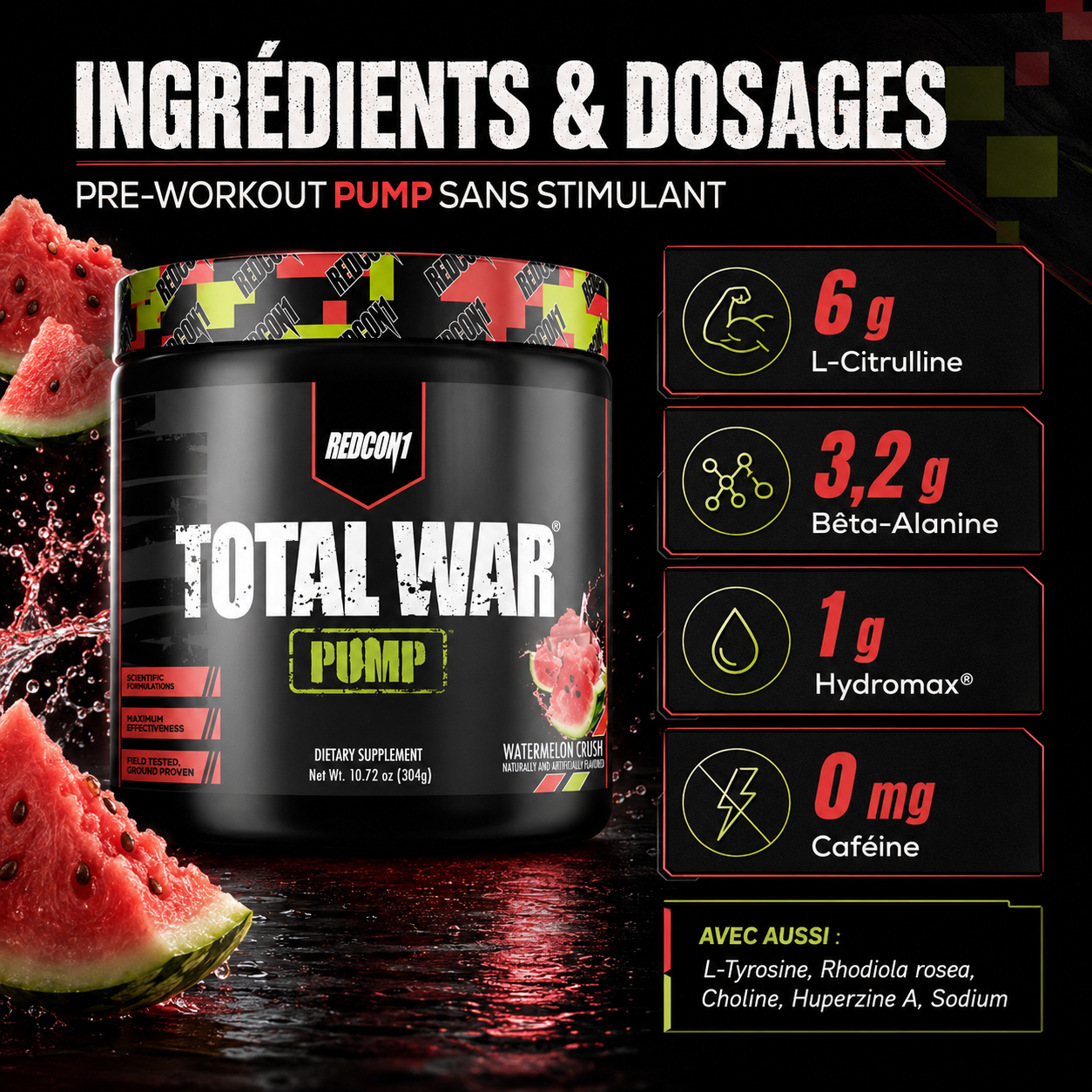 Redcon1 Total War Pump ingrédients et dosages