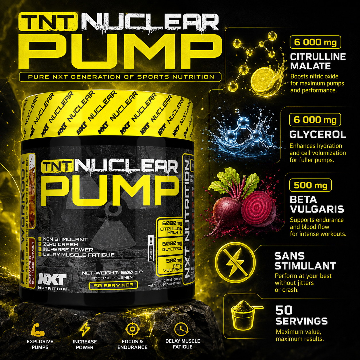 NXT Nutrition TNT Nuclear Pump 500 g citrulline glycérol betterave