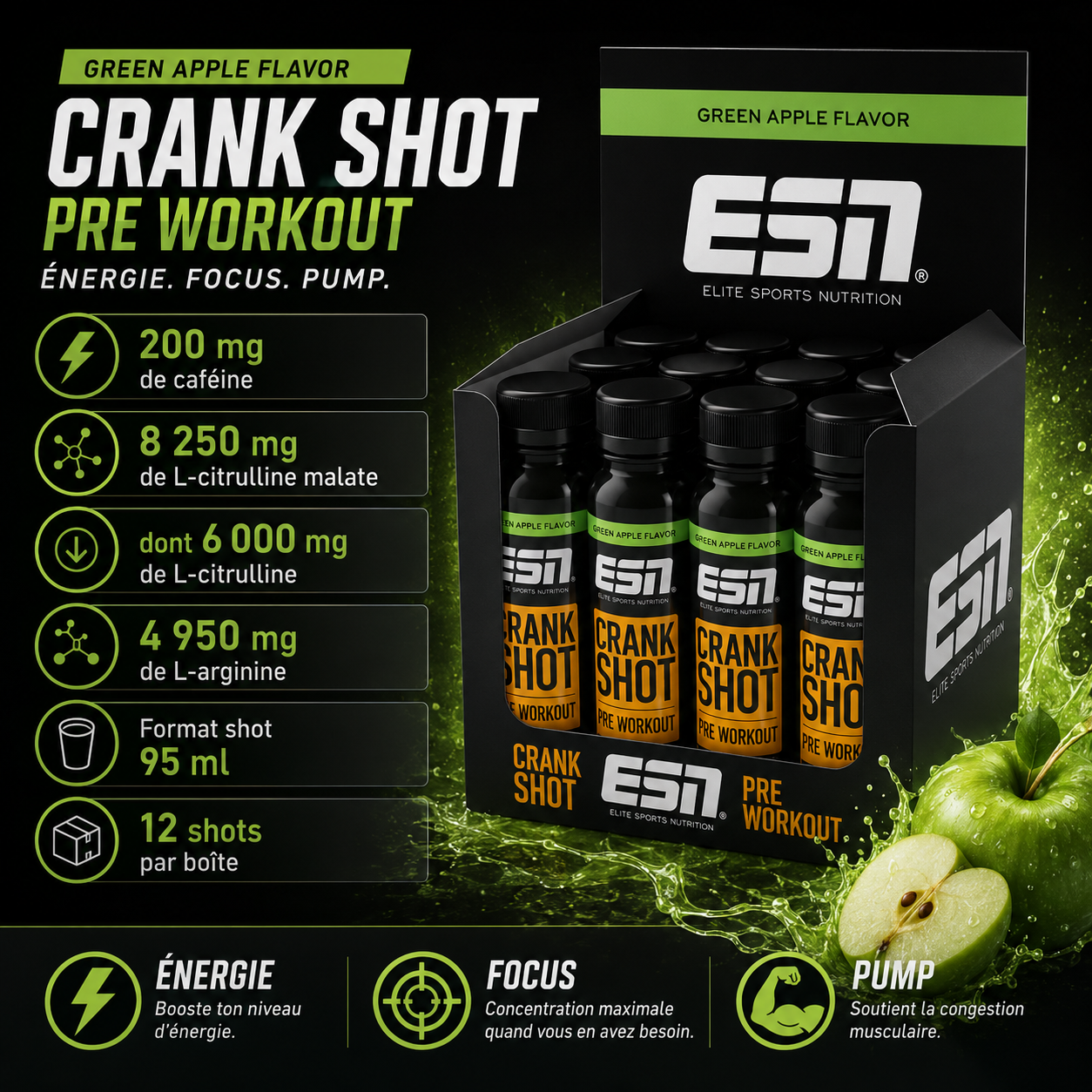 ESN Crank Shot 200 mg caféine 6 g citrulline