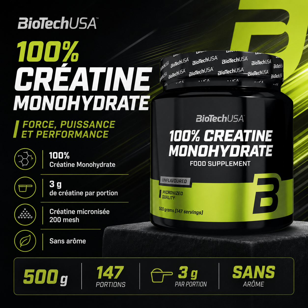BioTechUSA Creatine Monohydrate 3 g créatine par portion