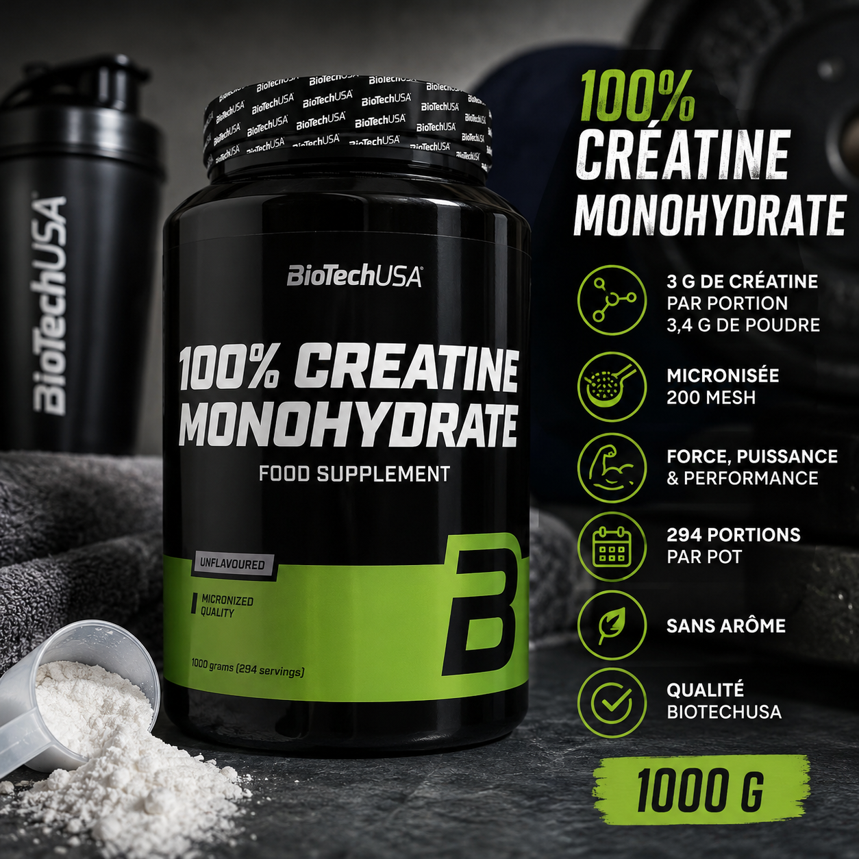 BioTechUSA Creatine 1 kg 3 g créatine par portion