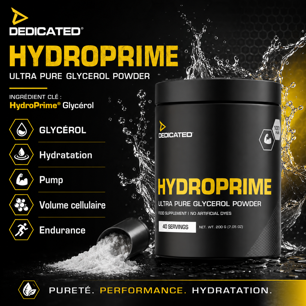 Dedicated HydroPrime glycérol micronisé 40 portions