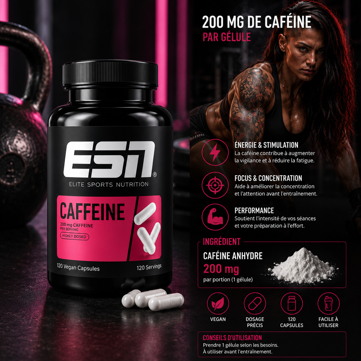 caféine 200 mg, focus et pre-workout