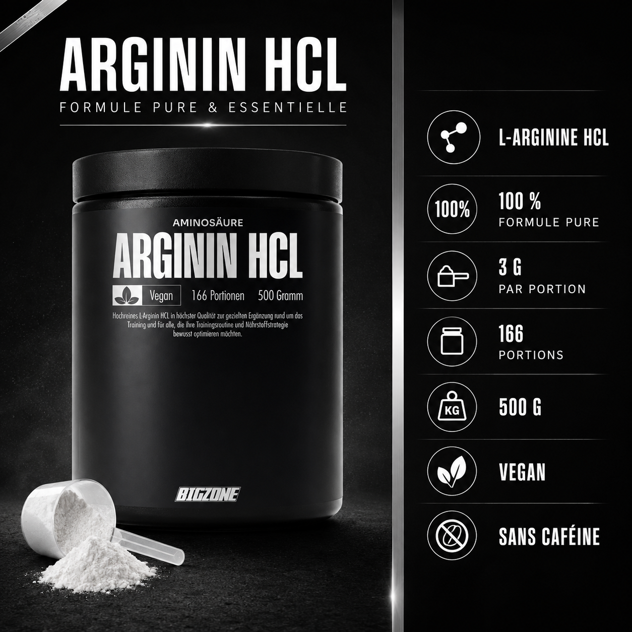 Big Zone Arginine HCl 500 g composition et portions