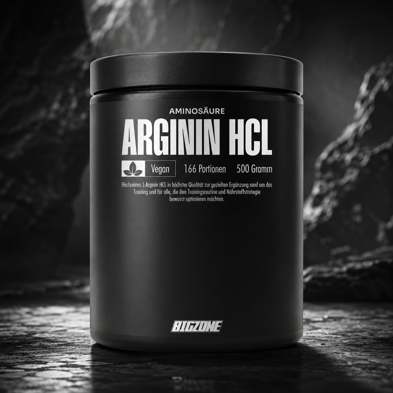 Big Zone Arginine HCl 500 g sur fond noir premium