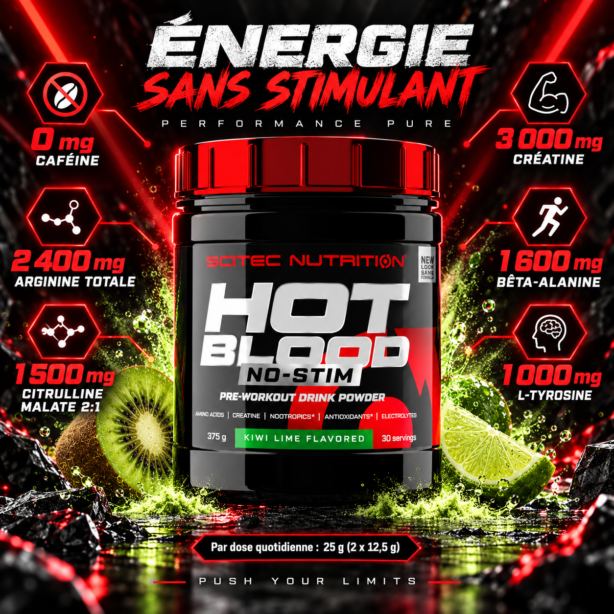Scitec Hot Blood NO-STIM ingrédients et dosages