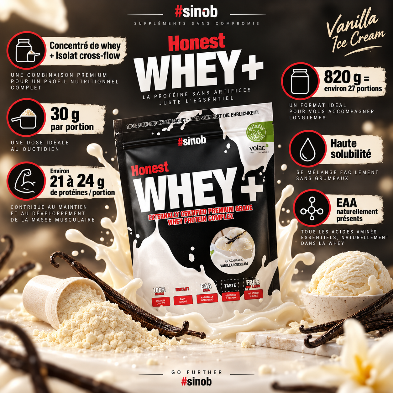 Sinob Honest Whey protéines par portion