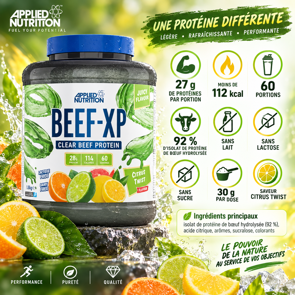 Applied Nutrition BEEF-XP 1800 g Citrus Twist avec ingrédients