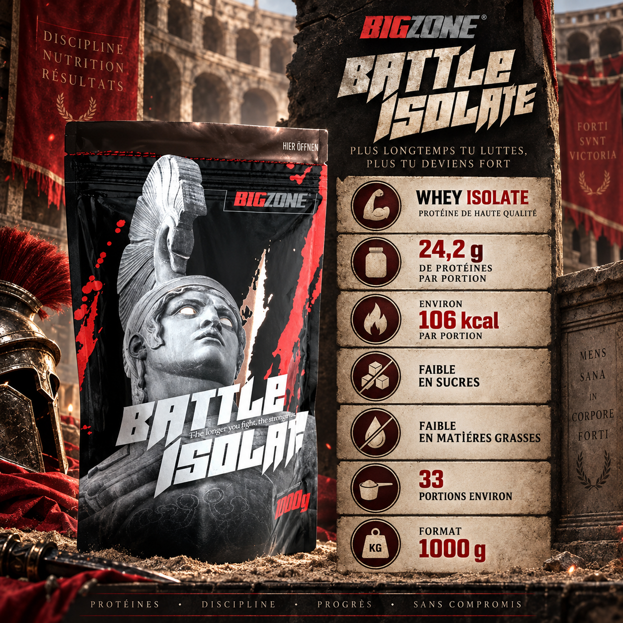 Big Zone Battle Isolate 1000 g whey isolate avec 24,2 g